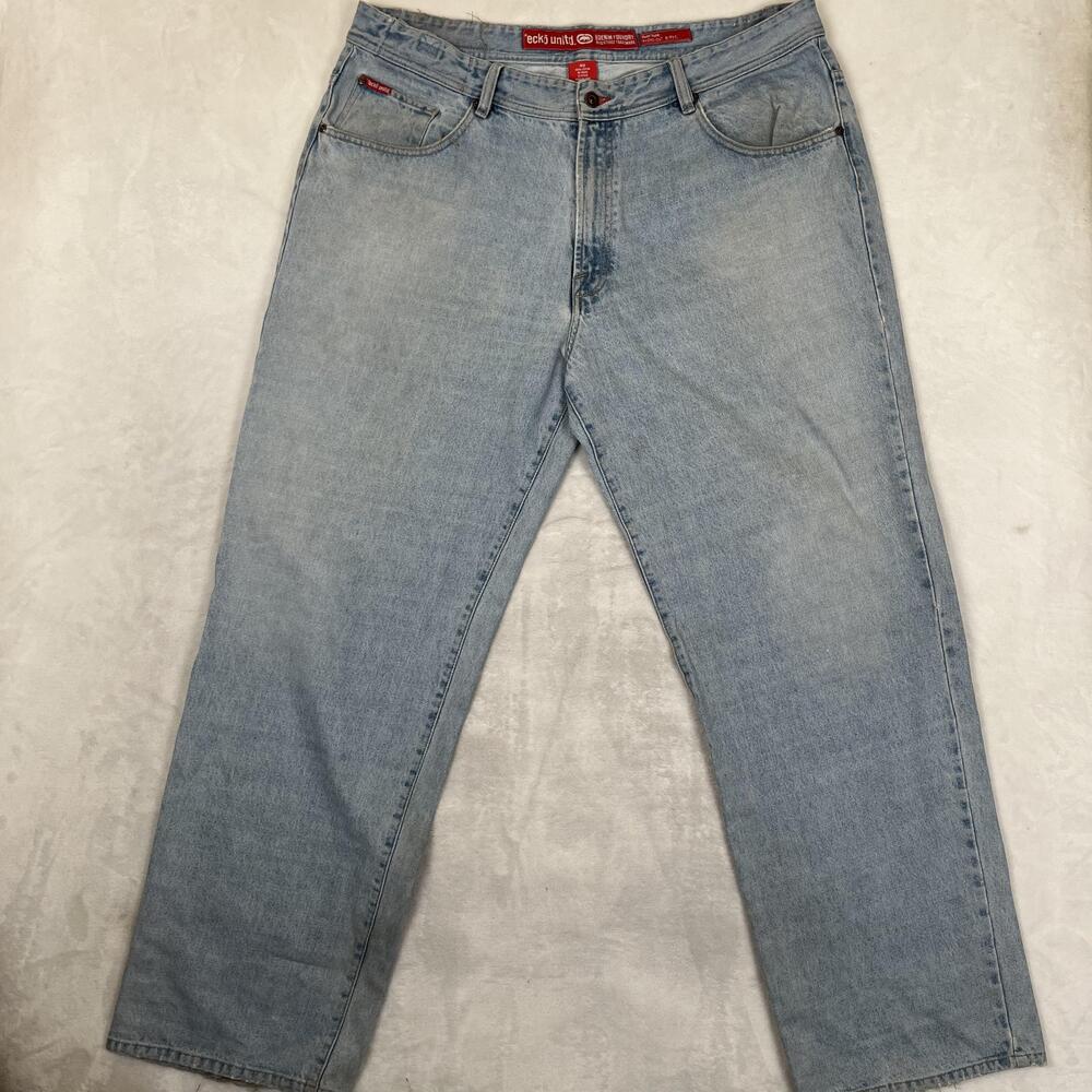 VTG Ecko Unltd Rhino-Cut Jeans Mens 402 Light Wash Blue Relaxed Straight Denim